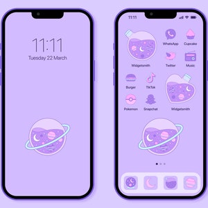 Magical Galaxy App Icon Pack, Cute Pastel Kawaii App Icons, Purple ...