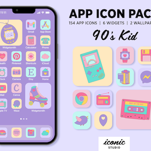 90's App Icons, Retro App Icon Pack, iOS 15 16 & Android App Covers with widgets and wallpapers, Vintage Aesthetic App Icons, 90's Aesthetic