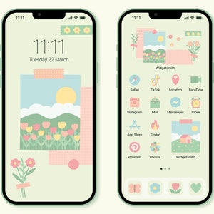 Cottagecore Aesthetic App Icon Pack, Cute Green App Icons, Pastel Icons, iPhone, Android, Widgets, Wallpapers, Kawaii, Home Screen