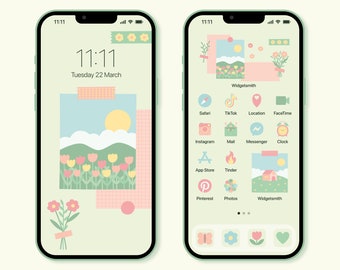 Cottagecore Aesthetic App Icon Pack, Cute Green App Icons, Pastel Icons, iPhone, Android, Widgets, Wallpapers, Kawaii, Home Screen