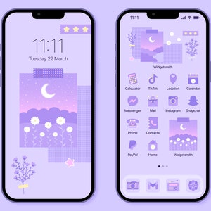 Pastel Kawaii App Icon Pack, Purple Night, Lavender Widgets Wallpapers, Cute Lilac App Icons, Home Screen aesthetic, Lofi Aesthetic, iOS