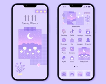 Pastel Kawaii App Icon Pack, Purple Night, Lavender Widgets Wallpapers, Cute Lilac App Icons, Home Screen aesthetic, Lofi Aesthetic, iOS