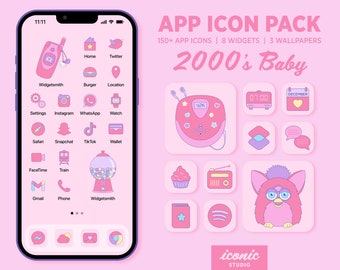 2000's App Icons, Y2K App Icon Pack, Pink Retro iOS 15 16 & Android App Icons, Widgets, Wallpapers, Pink Y2K Aesthetic, Vintage Aesthetic