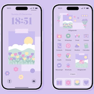 Pastel Cottagecore Aesthetic App Icon Pack, Cute Lilac App Icons, Purple Icons, iPhone, Android, Widgets, Wallpapers, Kawaii, Home Screen