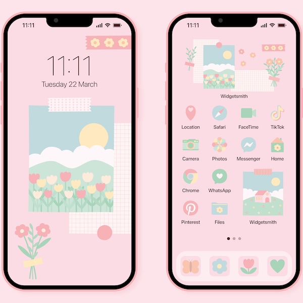 Cottagecore Ästhetische App Icon Pack, Niedliche Rosa App Icons, Pastell Icons, iPhone, iOS 15 16, Android, Widgets, Wallpapers, Kawaii, Home Screen