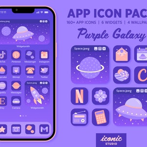 Cute Purple Galaxy App Icons, Kawaii App Icon Pack, Celestial App Icons Widgets Wallpapers, Lofi Aesthetic, Retro Computer, Cosmic Aesthetic