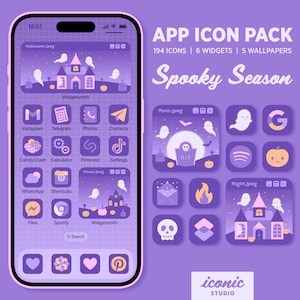 Spooky Season App Icon Pack, Cute Halloween Icons, Widgets, Wallpapers, Purple, Pink, Ghosts, Pumpkins, iPhone & Android, Cute Aesthetic