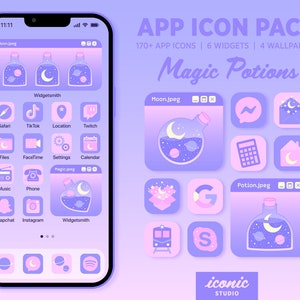 Cute Pastel Witchy App Icons, Galaxy App Icon Pack, Magic Potions, Widgets and Wallpapers, Lofi Aesthetic, Retro Computer Aesthetic