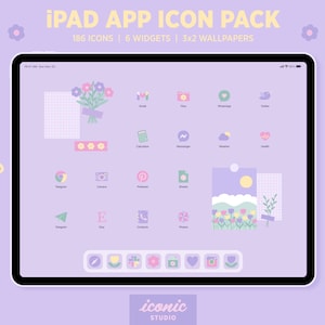 Cottagecore iPad App Icon Pack, Lilac App Icons widgets wallpapers, Purple iPad Theme, Pastel Aesthetic, Kawaii, Tablet App Covers, flowers