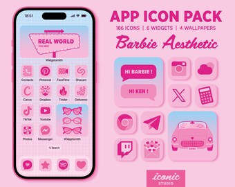 Barbie Aesthetic App Icon Pack, Pink Icons Widgets Wallpapers, Barbie World, iOS, Android, App Covers, Pastel Aesthetic, Girl Power