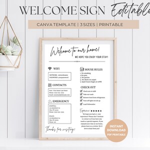 Airbnb Welcome Sign Template, Wifi Password Sign, Airbnb Host, To Do List, Airbnb House Rules Sign, Canva Editable Template, Printable