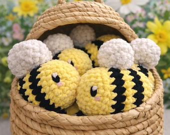 Ręcznie robiona na szydełku pluszowa pszczółka – przytulanka w kształcie trzmiela, dekoracja pokoju dziecięcego