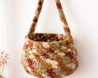 Torba na koszyk z grubej włóczki, luźna torba do przechowywania, ręcznie robiony element wystroju domu