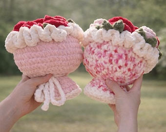 Handmade Crochet Rose Bouquet, Plush Flower Arrangement, Lasting Gift