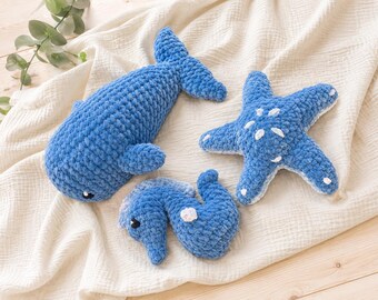 Crochet Ocean Plushies Set. Handmade Sea Animal Plushies for Nursery Decor & Baby Gifts