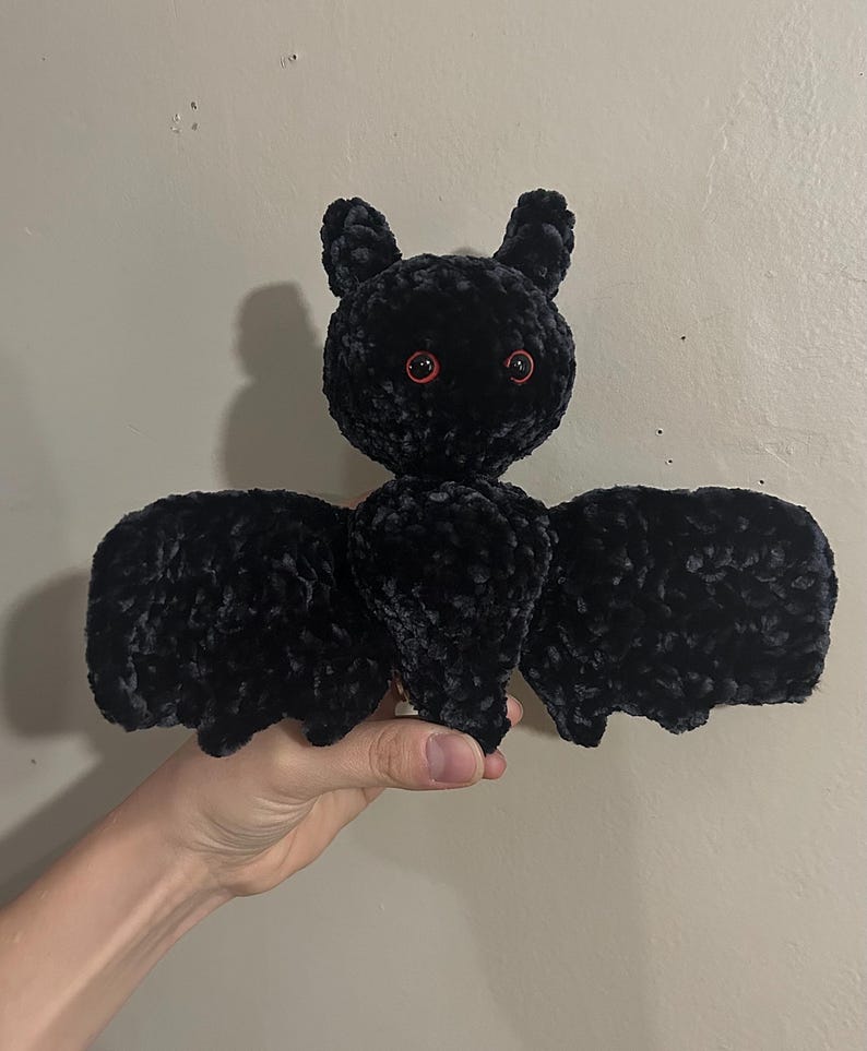 Crochet Bat Plushie With Bendable Wings Handmade Halloween Bat Toy