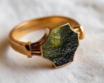 Natural Raw Moldavite Gemstone Ring In Sterling Silver | Unisex Engagement Ring | Moldavite Jewelry | Anniversary Gift Ring | Gift For Him |