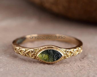 Natural Raw Moldavite Gemstone Ring In Sterling Silver | Statement Ring | Moldavite Jewelry | Anniversary Gift Ring | Gift For Her |