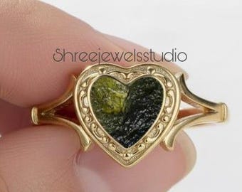 Natural Raw Moldavite Gemstone Ring In Sterling Silver | Statement Ring | Moldavite Jewelry | Anniversary Gift Ring | Gift For Her |