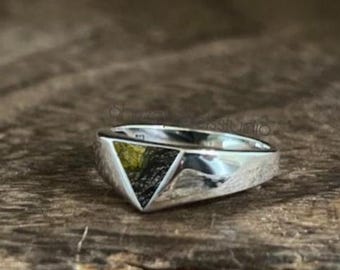 Natural Raw Moldavite Gemstone Ring In Sterling Silver| Engagement Ring| Moldavite Jewelry| Man Gift Ring| Gift For Him