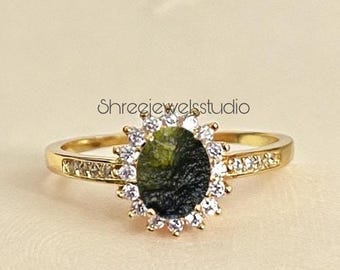 Natural Raw Moldavite Ring In Sterling Silver, Unique Moldavite Ring, Meteorite Ring, Authentic Moldavite, Handmade Ring