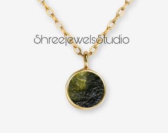 A-Grade Certified Moldavite From Chlum, Czech Republic, 925 Sterling Silver, 18k Yellow/Rose Gold Plated, High Vibration Jewelry Round