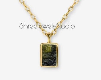 A-Grade Certified Moldavite From Chlum, Czech Republic, 925 Sterling Silver, 18k Yellow/Rose Gold Plated, High Vibration Jewelry Baguette