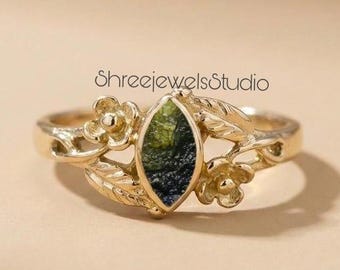 Natural Raw Moldavite Gemstone Ring In Sterling Silver | Engagement Ring | Moldavite Jewelry | Anniversary Gift Ring | Gift For Her |