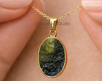 A-Grade Certified Moldavite From Chlum, Czech Republic | Brass, Silver, 18k Yellow/Rose Gold Plated | High Vibration Jewelry
