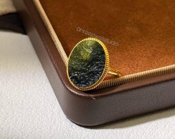 Natural Raw Moldavite Ring In Sterling Silver, Unique Moldavite Ring, Meteorite Ring, Authentic Moldavite, Handmade Ring