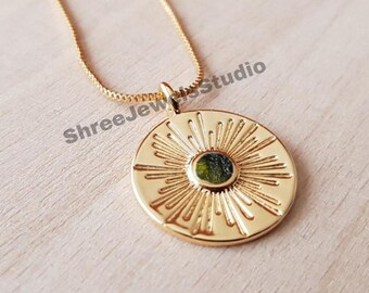 Dainty Moldavite Necklace, Meteorite Pendant, Meteorite Necklace, Moldavite Jewelry, Czech Moldavite, Gold Filled Chain, Sunbursts Pendant
