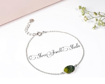 Meteorit Armband, Moldavit Armband, Edelstein Armband, echter Moldavit, winziger roher Moldavit, Sterling Silber Kette, Gold Filled Kette