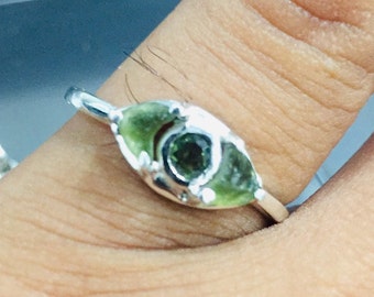 Natural And Cut Moldavite Gemstone Ring In Sterling Silver | Solitaire Ring | Moldavite Jewelry | Anniversary Gift Ring | Gift For Her |