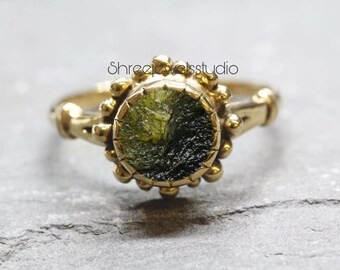 Natural Raw Moldavite Ring In Sterling Silver, Unique Moldavite Ring, Meteorite Ring, Authentic Moldavite, Handmade Ring