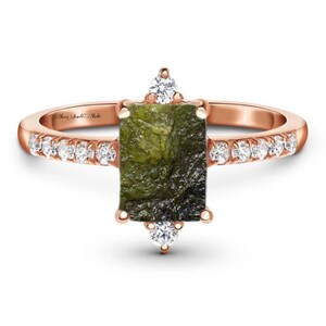 Natural Raw Moldavite Gemstone Ring In Sterling Silver | Engagement Ring | Moldavite Jewelry | Anniversary Gift Ring | Gift For Her |