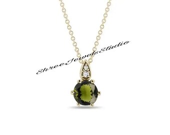 Tsjechische 925 sterlingzilveren moldaviethanger, echte tektiet, gefacetteerde moldavietketting, handgemaakte sieraden voor vrouwen, cadeau voor haar
