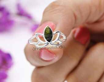 Natural Raw Moldavite Ring In Sterling Silver, Unique Moldavite Ring, Meteorite Ring, Authentic Moldavite, Handmade Ring