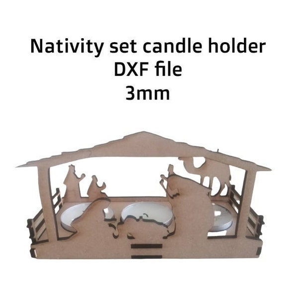 Birth of jesus christ - Nativity scene candle holder - holds 3 40mm diameter candle - laser engraver cad file - lightburn - 3mm mdf