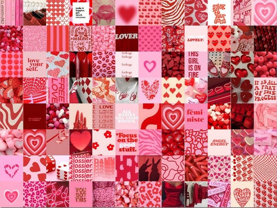 Lovecore Valentine's Day Aesthetic Collage Kit 100pcs, DIGITAL