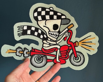 Bert Grimm Motorcycle Skeleton Chainstitch Embroidery Patch