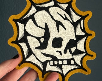 Traditional Skull in Web Chainstitch Embroidery Patch