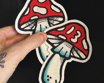 Lucky 13 or regular Mushroom Tattoo Flash Chainstitch Embroidery Patch