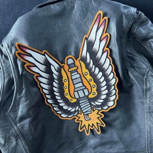 Winged Spark Plug Chainstitch Embroidery Patch