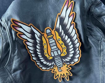 Winged Spark Plug Chainstitch Embroidery Patch