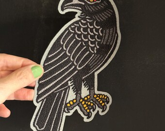 カラスとワタリガラスのタトゥーフラッシュチェーンステッチ刺繍パッチ