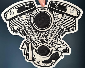 Shovelhead Chopper Motorcycle Chainstitch Embroidery Patch