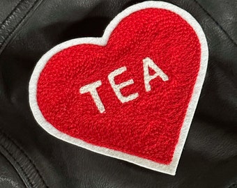 Tea True Love Heart Chainstitch Embroidery Patch