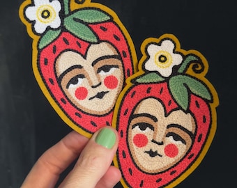 ストロベリーレディタトゥーフラッシュチェーンステッチ刺繍パッチ