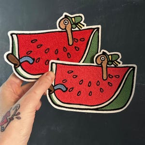 Richard Scarry Lowly Worm in a Watermelon Chainstitch Embroidery Patch