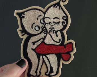 Snuggly Kewpie Couple Classic Tattoo Flash Chainstitch Embroidery Patch
